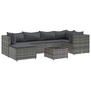 vidaXL Salon de jardin 8 pcs avec coussins Gris Résine tressée pas cher