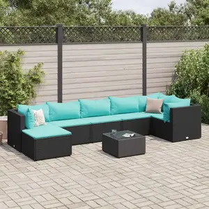 vidaXL Salon de jardin 8 pcs avec coussins noir résine tressée pas cher