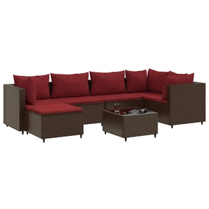 vidaXL Salon de jardin avec coussins 7 pcs marron résine tressée pas cher