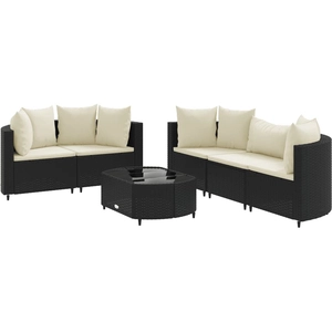 vidaXL Salon de jardin 6 pcs avec coussins noir résine tressée pas cher
