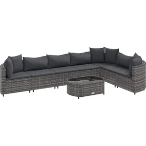 vidaXL Salon de jardin 8 pcs avec coussins gris résine tressée pas cher