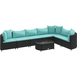 vidaXL Salon de jardin 8 pcs avec coussins noir résine tressée pas cher