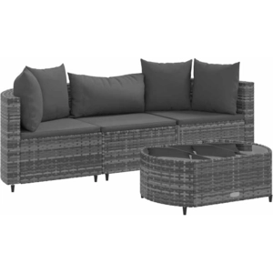 vidaXL Salon de jardin 4 pcs avec coussins gris résine tressée pas cher