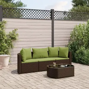 vidaXL Salon de jardin 4 pcs avec coussins marron résine tressée pas cher
