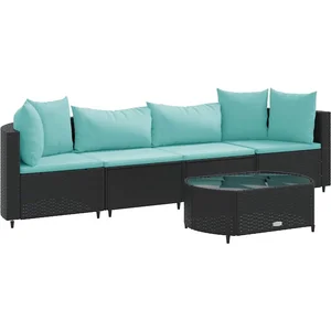 vidaXL Salon de jardin 5 pcs avec coussins noir résine tressée pas cher