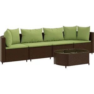 vidaXL Salon de jardin avec coussins 5 pcs marron résine tressée pas cher