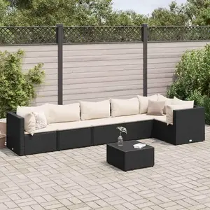vidaXL Salon de jardin 7 pcs avec coussins Noir Résine tressée pas cher