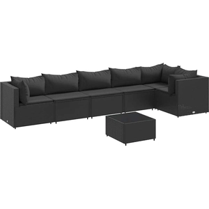 vidaXL Salon de jardin 7 pcs avec coussins Noir Résine tressée pas cher