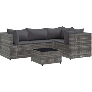 vidaXL Salon de jardin 5 pcs avec coussins Gris Résine tressée pas cher