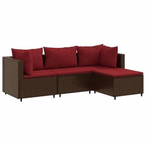 vidaXL Salon de jardin 4 pcs avec coussins Marron Résine tressée pas cher