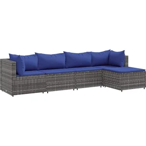 vidaXL Salon de jardin 5 pcs avec coussins Gris Résine tressée pas cher