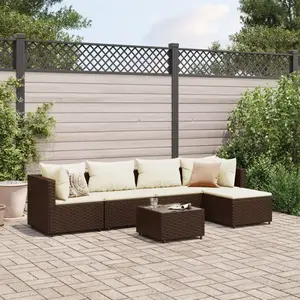 vidaXL Salon de jardin 6 pcs avec coussins Marron Résine tressée pas cher