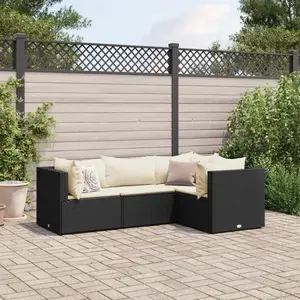 vidaXL Salon de jardin 4 pcs avec coussins Noir Résine tressée pas cher