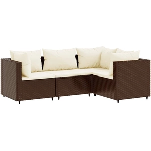 vidaXL Salon de jardin 4 pcs avec coussins Marron Résine tressée pas cher