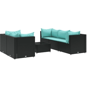 vidaXL Salon de jardin 6 pcs avec coussins Noir Résine tressée pas cher