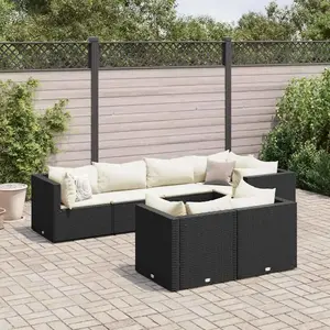 Comparateur de prix : vidaXL Salon de jardin 7 pcs avec coussins Noir Résine tressée