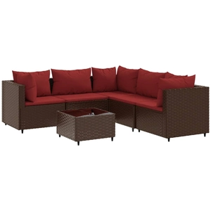 vidaXL Salon de jardin 6 pcs avec coussins Marron Résine tressée pas cher