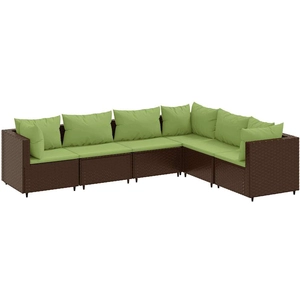 vidaXL Salon de jardin 6 pcs avec coussins Marron Résine tressée pas cher