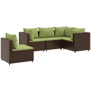 vidaXL Salon de jardin 5 pcs avec coussins Marron Résine tressée pas cher