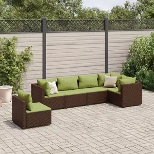 vidaXL Salon de jardin 6 pcs avec coussins Marron Résine tressée pas cher