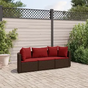vidaXL Salon de jardin avec coussins 3 pcs marron résine tressée pas cher