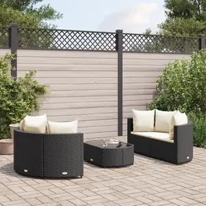 vidaXL Salon de jardin 5 pcs avec coussins noir résine tressée pas cher