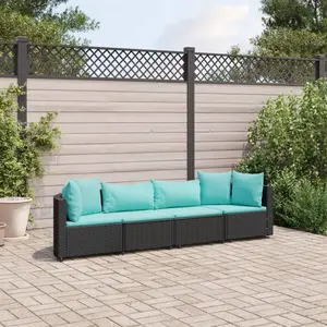 vidaXL Salon de jardin 4 pcs avec coussins noir résine tressée pas cher