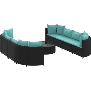 vidaXL Salon de jardin 9 pcs avec coussins noir résine tressée pas cher