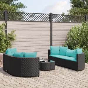 vidaXL Salon de jardin 7 pcs avec coussins noir résine tressée pas cher