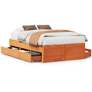 vidaXL Cadre de lit sans matelas avec tiroirs brun cire 150x200 cm pin pas cher