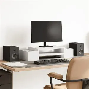 Comparateur de prix : Support de moniteur avec rangement blanc bois d'ingénierie Vidaxl Blanc