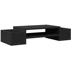 Support de moniteur avec rangement noir bois d'ingénierie Vidaxl Noir pas cher