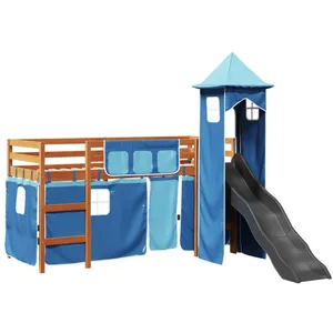 vidaXL Lit mezzanine enfants avec tour bleu 80x200cm bois pin massif pas cher