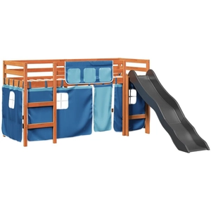 vidaXL Lit mezzanine enfants et rideaux bleu 80x200cm bois pin massif pas cher