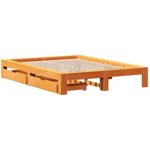 Cadre de lit sans matelas cire marron 150x200cm bois pin massif vidaXL pas cher