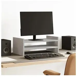 vidaXL - Monitorstandaard - 50x27x20 - cm - bewerkt - hout - betongrijs pas cher