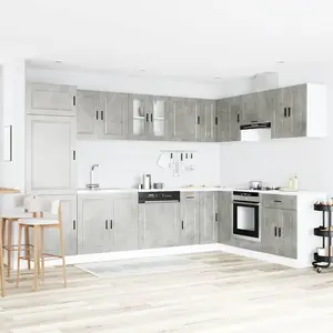 vidaXL Meuble sous évier avec porte Porto 2 pcs Gris Bois d'ingénierie pas cher