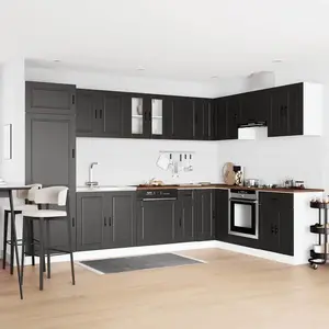 vidaXL Meuble sous évier avec porte Porto 2 pcs Noir Bois d'ingénierie pas cher