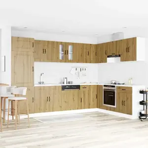 Comparateur de prix : vidaXL Meuble De Cuisine Vidaxl """"Kalmar"""" Avec Doubles Éviers En Chêne Artisan, Bois D'ingénierie