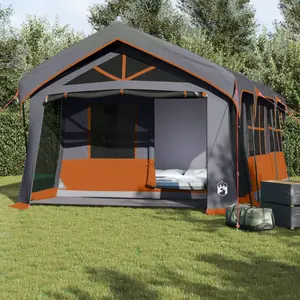 Comparateur de prix : vidaXL Tente De Camping Vidaxl Avec Fenêtres Grise Et Orange Pour 10 Personnes Imperméable