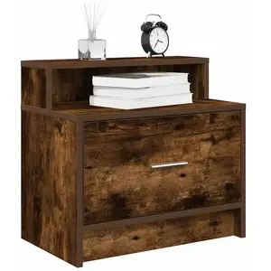vidaXL Table de chevet avec tiroir chêne fumé 51x31x47 cm pas cher