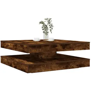 vidaXL Table basse rotative à 360 degrés chêne fumé 90x90x34,5 cm pas cher