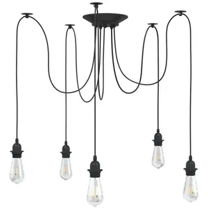 vidaXL Lampe suspendue avec 5 porte-lampes E27 noir métal pas cher