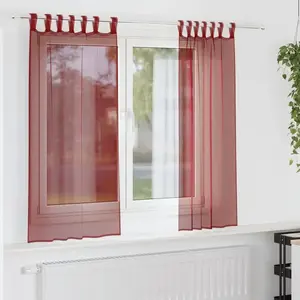 vidaXL Rideaux en voile avec passe-tringles 2 pcs rouge bordeaux pas cher