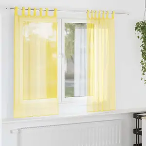 vidaXL Rideaux en voile avec passe-tringles 2 pcs jaune pas cher