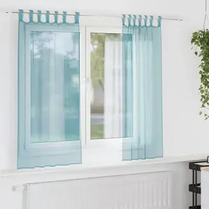 vidaXL Rideaux en voile avec passe-tringles 2 pcs turquoise pas cher