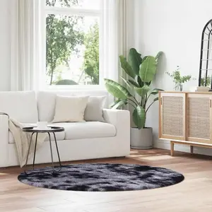 Tapis Shaggy à poils longs gris foncé 160x160 cm polyester Vidaxl pas cher