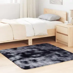 Tapis shaggy à poils longs gris foncé 120x120 cm polyester vidaXL pas cher