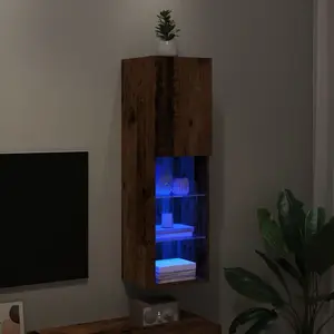 vidaXL Vidaxl Meuble Tv Avec Lumières Led Vieux Bois 30,5x30x102 Cm pas cher