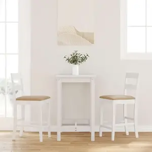 vidaXL Tabourets de bar avec coussins 2 pcs blanc bois massif d'hévéa pas cher